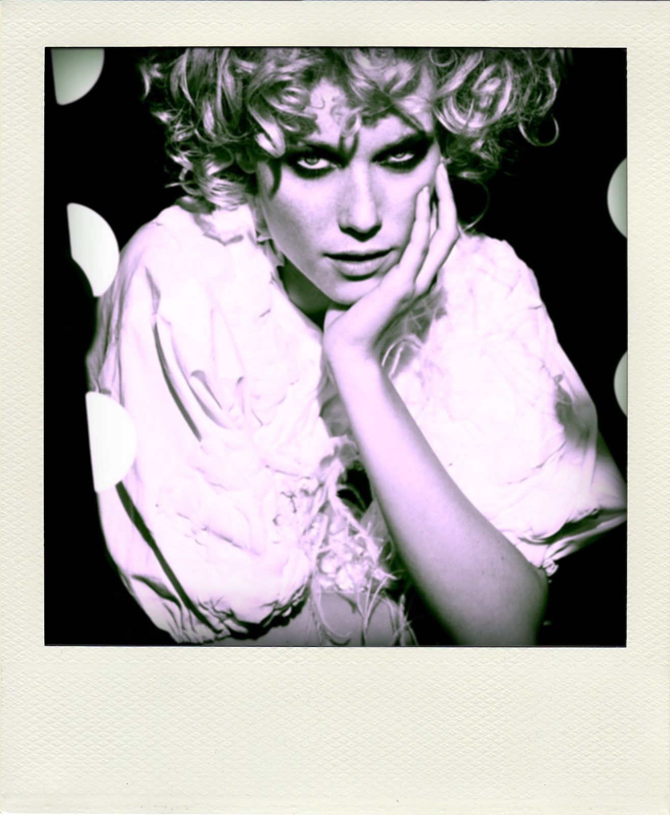 Polaroid backstage shot from a Jil Sander fashion show, a model captured in a candid unposed moment. Backstage J.S. by Tony Federico, Woman Portrait Gallery.